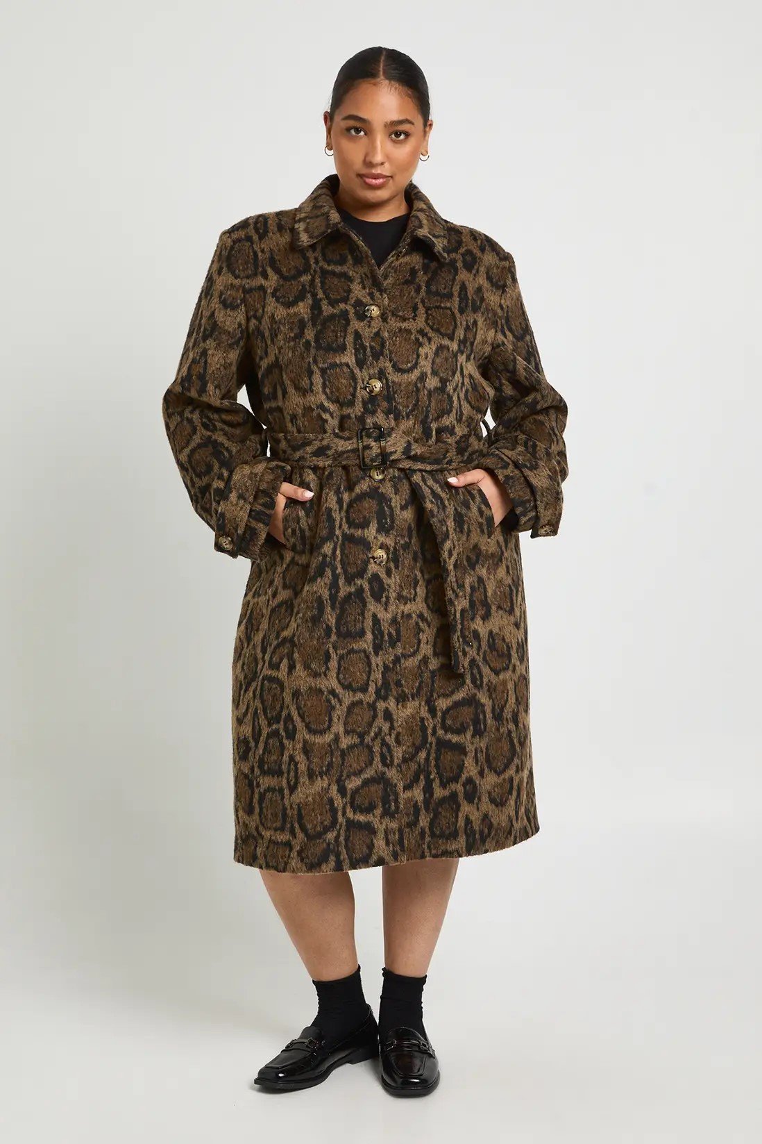 Manteau en Laine Imprimé Léopard